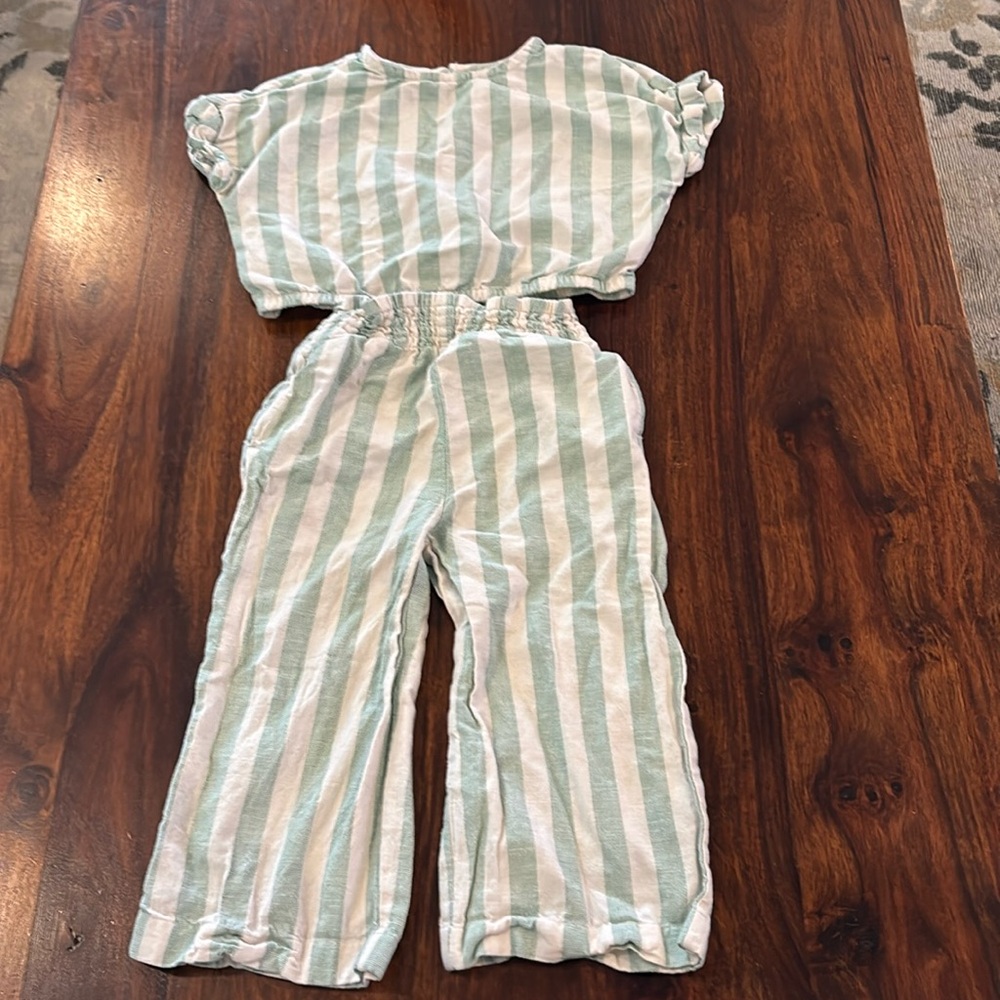 Hanna Andersson Girls Size 5 Mint Green and White Stripe Linen Pant Set